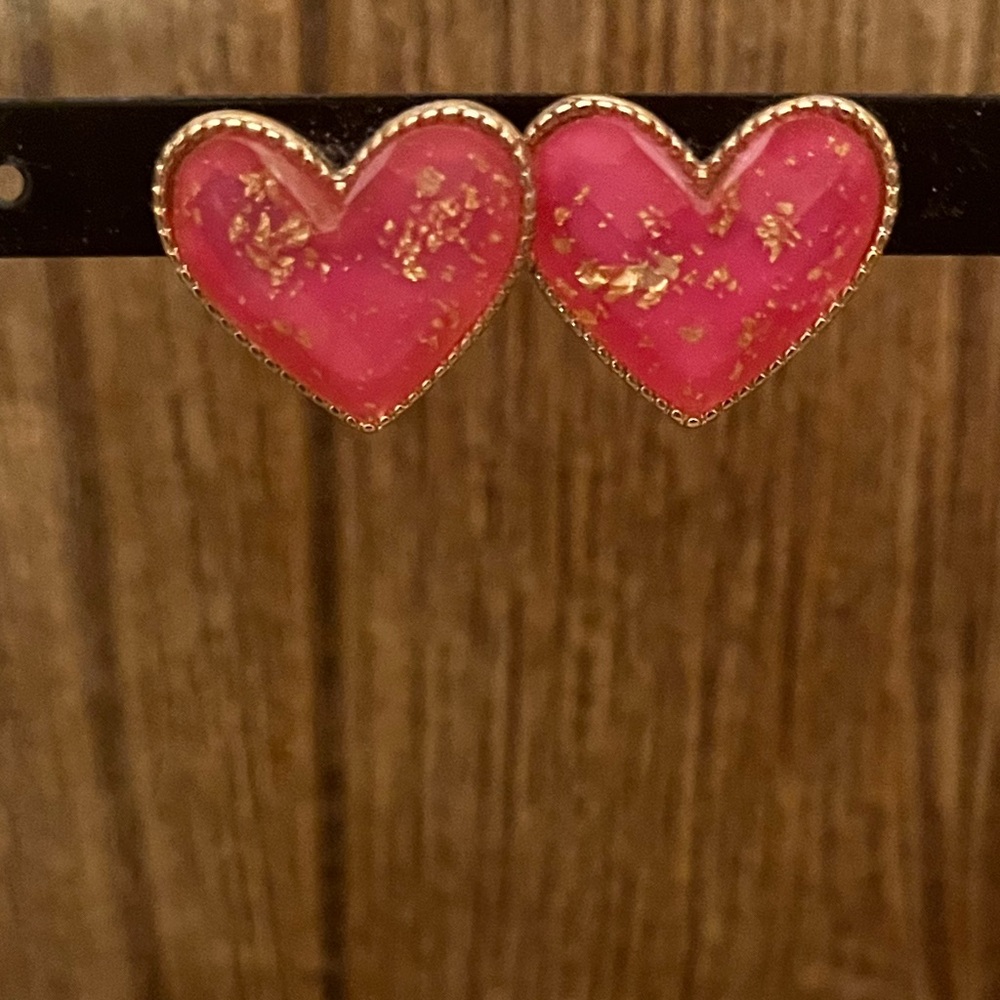 Pink/Gold Heart Earrings